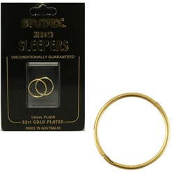 STUDEX Medium plain sleepers 14mm 22ct gold plated
